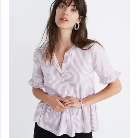 Madewell Tops - Madewell Studio Ruffle Hem Top Lavender Stripe Button Up Peplum Top